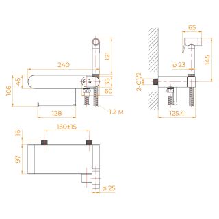 Гигиенический душ со смесителем RGW SP-222B 581408222-04 с полочкой и держателем туалетной бумаги чёрный